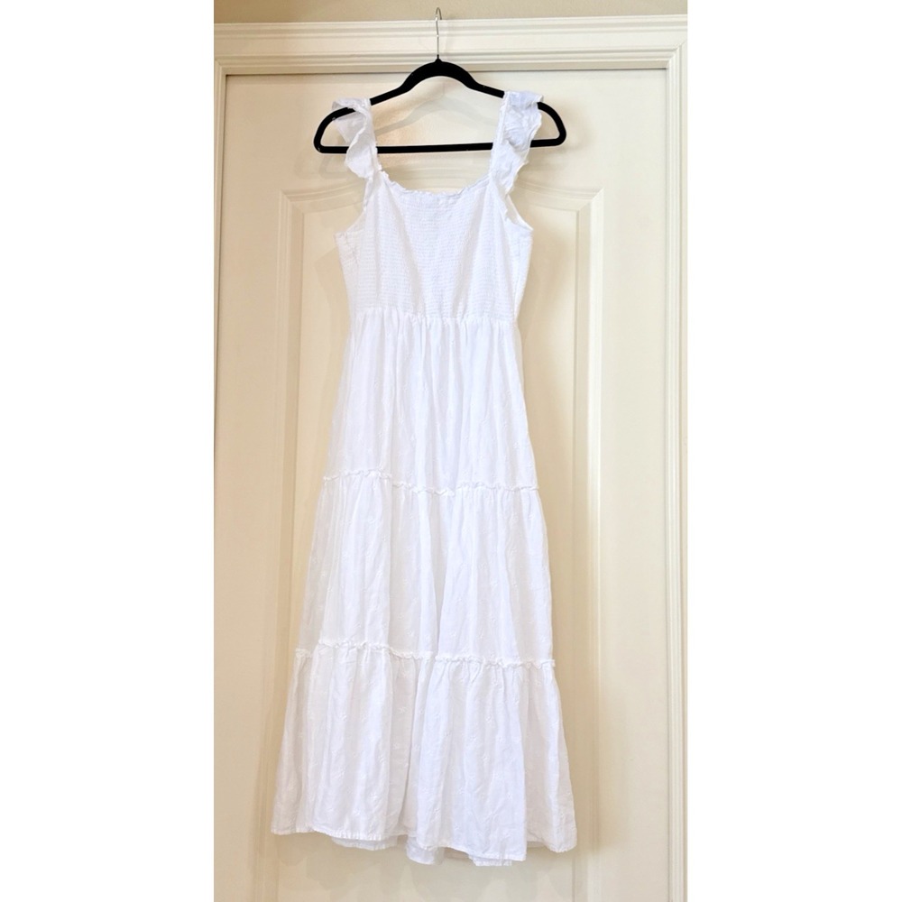Old Navy White Prairie Tiered Maxi Dress Sz M Embroidered Floral Cottagecore - Picture 2 of 10